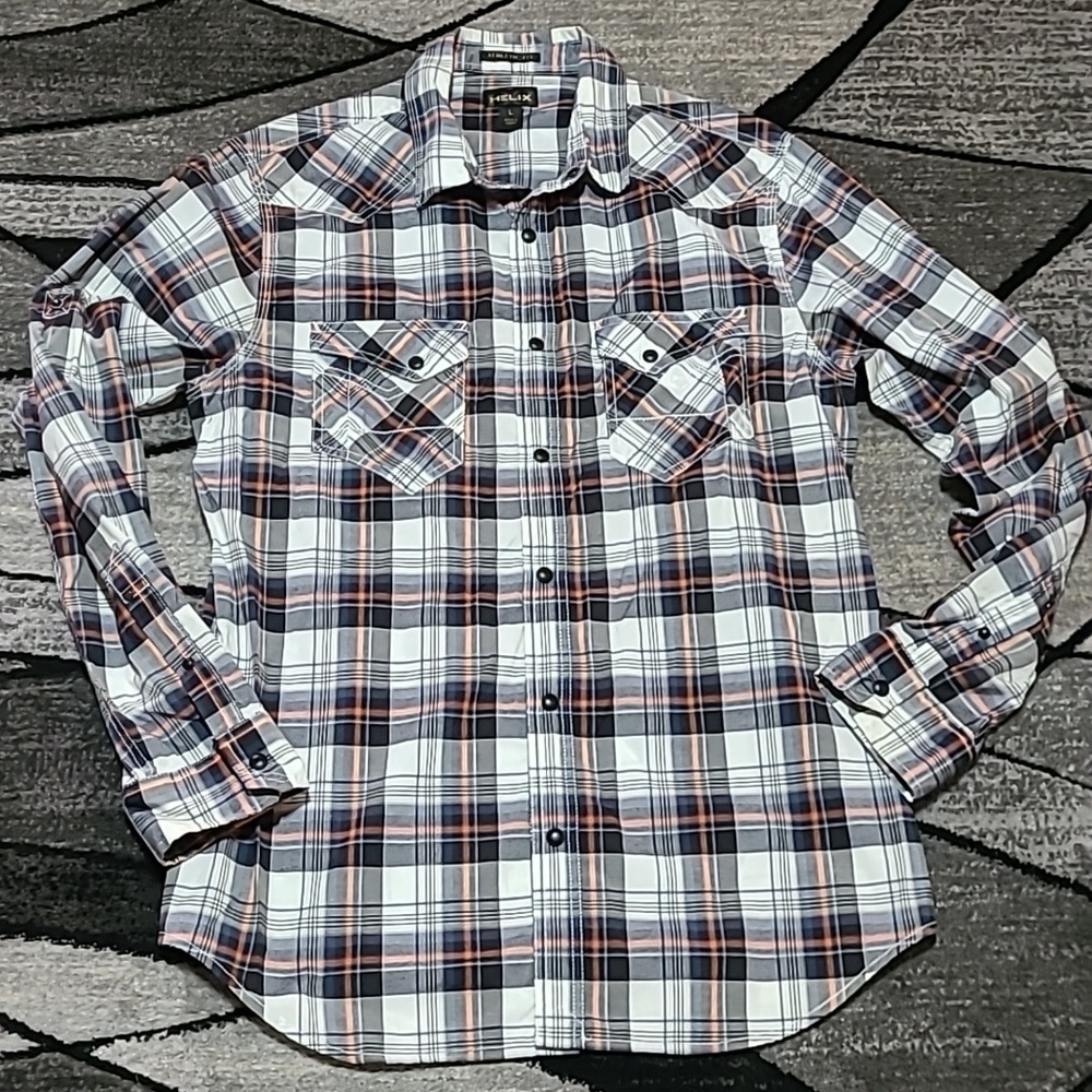 HELIX ATHLETIC FIT SNAP-BUTTON PLAID LONG-SLEEVE SHIRT